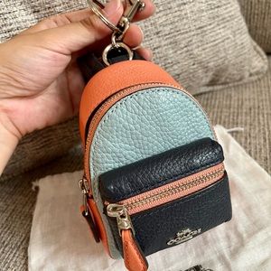 COACH mini backpack color block soft leather key chain /bag charm